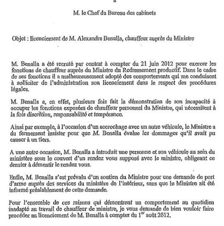 Benalla : lettre de licenciement
