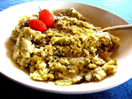 Bubble and squeak; purée de  brocoli, chou-fleur, courgettes, et choux de bruxelles