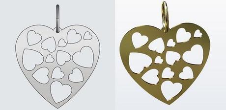 dessin cao d'une pendentif coeur en or 18 carats