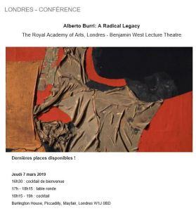 TORNABUONI  « Alberto BURRI /A Radical Legacy   Londres  Jeudi 7 Mars 2019