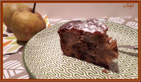 Moelleux aux poires, fromage blanc et pépites de chocolat