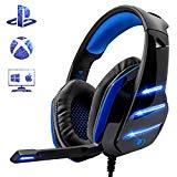 Beexcellent Micro Casque Gaming PS4, Casque PC Ultra-Léger Stéréo Lumière Stéréo Bass Anti-Bruit LED lumière avec 3.5mm Connecteur Compatible Xbox One Laptop Tablette et Tous Les Smartphone (Bleu)