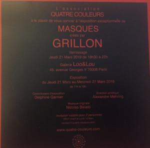 Galerie Loo&Lou -Association Quatre couleurs- « MASQUES » par Grillon-  à partir du 21 Mars 2019