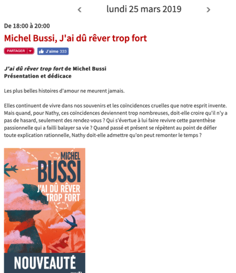 Michel Bussi en dédicace chez Filigranes (BXL) le 25 mars !