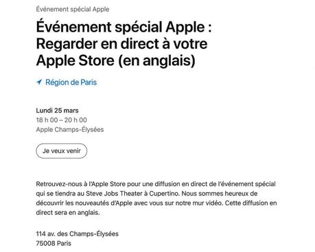 La keynote du 25 mars sera diffusée en direct dans des Apple Store en France