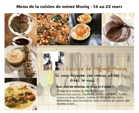 menus du 16 au 22 mars dans la cuisine de mémé Moniq