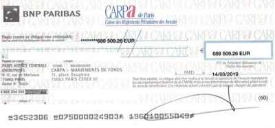 Un client du Cabinet reçoit un chèque de 689.509,26 Euros.