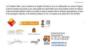 Fondation Rainer Maria RILKE à Sierre  le Samedi 6 Avril 2019 « Promenade poétique