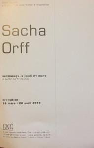 Galerie G N G exposition Sacha Orff       jusqu’au 20 Avril 2019