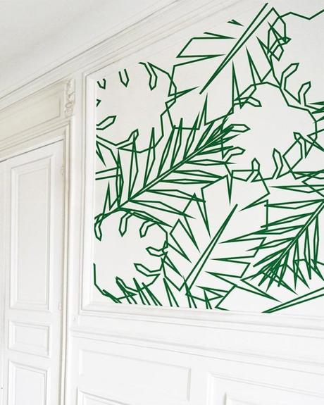 bons plans étudiant mur blanc masking tape vert feuille tropicale - blog déco - clem around the corner