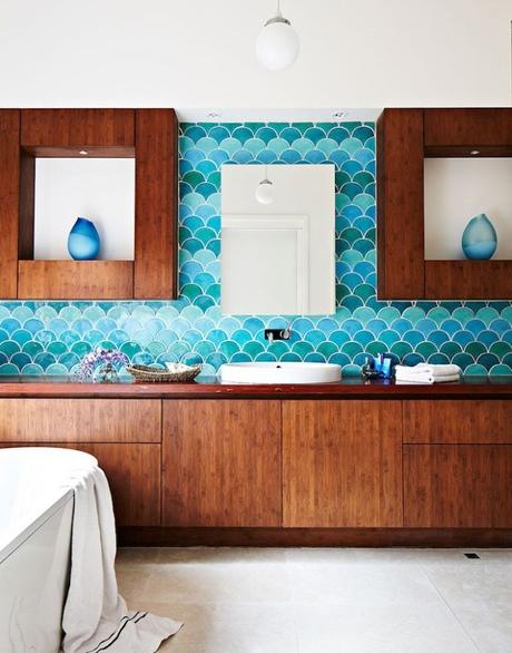 carrelage écaille salle de bain turquoise