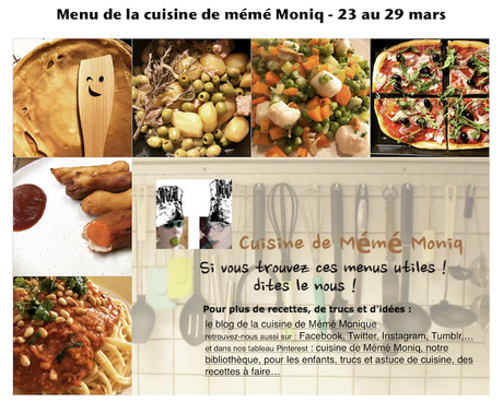 menus du 23 au 29 mars dans la cuisine de mémé Moniq
