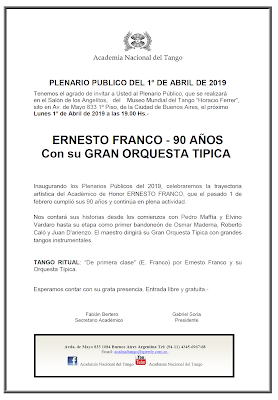 Hommage à Ernesto Franco pour démarrer l’année à la Academia Nacional del Tango [à l’affiche]