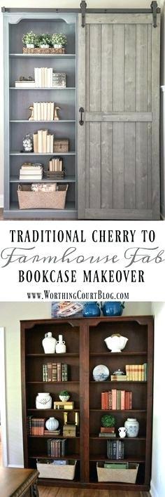 barn door bookcase bookcase makeover traditional cherry to farmhouse fab sliding barn door barn door bookcase world market