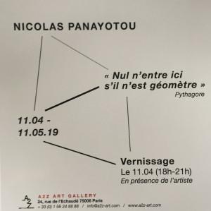 Galerie A 2 Z Art Gallery  – exposition Nicolas Panayotou 11/04 au 11/O5/2019