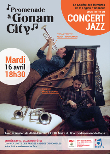 Concert de jazz( gratuit)à la mairie du 6 ème le 16 avril à 18h30