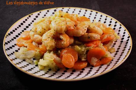 Crevettes au chou et aux carottes