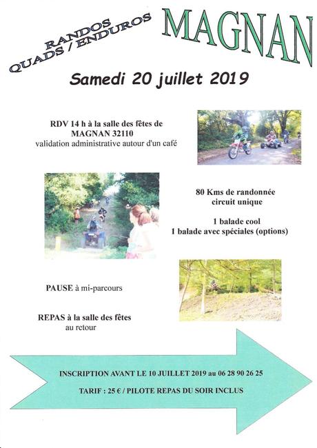 Rando quads et motos du comité des fêtes de Magnan (32), le samedi 20 juillet 2019