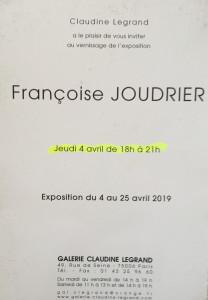 Galerie Claudine Legrand exposition Françoise JOUDRIER jusqu’au 25 Avril 2019