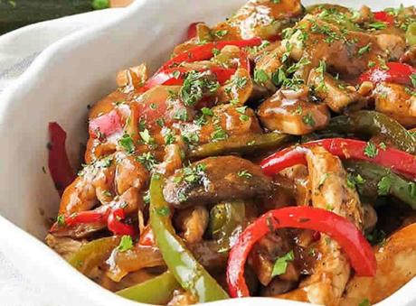 poulet aux 2 poivrons au cookeo