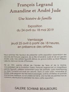 François Legrand Amandine et André Jude » une histoire de famille » Galerie Schwab Beaubourg 24 Avril au 18 Mai 2019