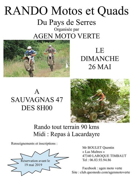 Rando moto et quad d'Agen Moto Verte le 26 mai 2019 à Sauvagnas (47)