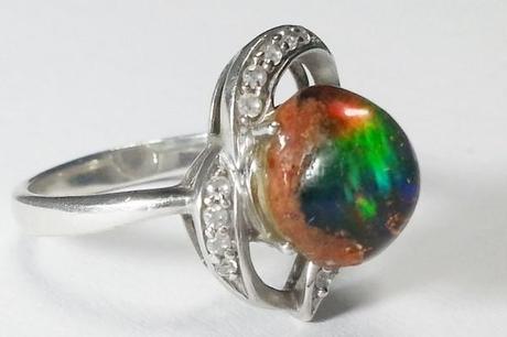 bague argent avec opale multicolore