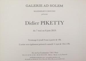 Galerie Ad Solem  exposition Didier PIKETTY 7 Mai au 8 Juin 2019