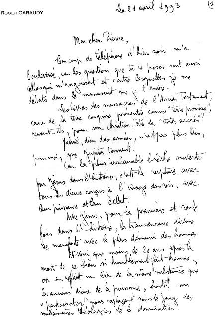 Une lettre de Garaudy à l'Abbé Pierre (21 avril 1993)