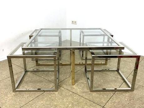 maison coffee table vintage coffee table in brass and chrome with 4 nesting tables by