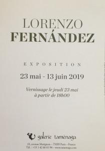 Galerie Taménaga   exposition Lorenzo FERNANDEZ  23 Mai/13 Juin 2019