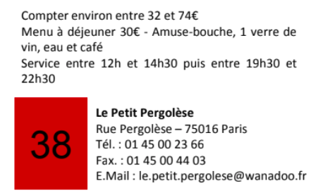 LE PETIT PERGOLÈSE (PARIS 16) : NOUVEAUX PATRONS, TOUJOURS AUSSI BON