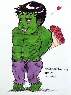 Dessin colorié Hulk est amoureux - version du inktober 2017 aux promarkers Dessin colorié Hulk est amoureux - version du inktober 2017 aux promarkers