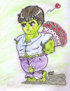 Dessin colorié Hulk est amoureux - aux crayons de couleur Dessin colorié Hulk est amoureux - aux crayons de couleur