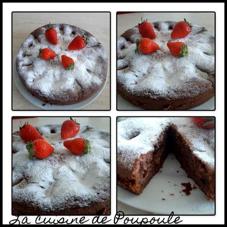 Gâteau aux fraises, yaourt et cacao en pourde