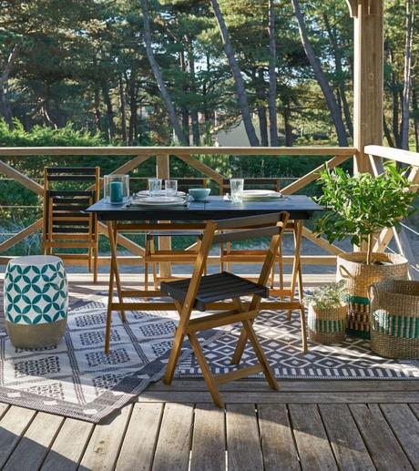 outdoor la redoute jardin terrasse bois table chaises pliantes noir