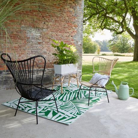 blog déco salon de jardin tapis de sol rectangle extérieur motifs tropicals vert outdoor