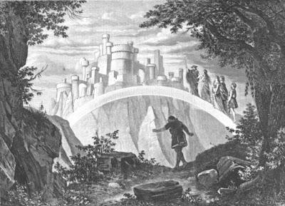 Rheingold 1869 - Ludwig Bechstein - Regenbogen zur Walhalla / Un arc-en-ciel vers le Walhalla