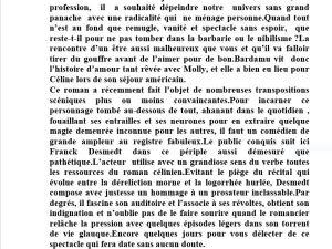 Regard vers le théâtre  – de Pierre-Marc Levergeois     « Voyage au bout de la nuit » de L F Céline-Théâtre Tristan Bernard- jusqu’au 1er Juin