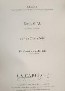 Galerie La Capitale    Denis MIAU – peintures récentes- 4/22 Juin 2019
