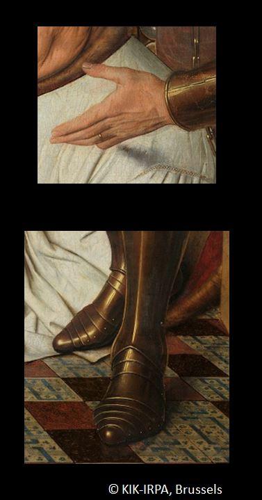 1434-36 Van Eyck La_Madone_au_Chanoine_Van_der_Paele Groeningemuseum, Bruges detail chaussure