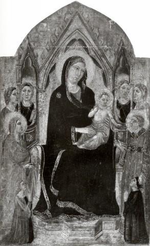 1300-49 Landini Jacopo, Madonna con Bambino in trono, santi, angeli e donatori coll priv