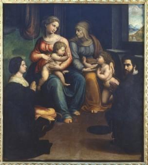 1523-25 Innocenzo Francucci , madonna col bambino, ss. elisabetta, giovannino e i committenti, da s. caterina del corpus dominiPinacoteca Nazionale (Bologna)