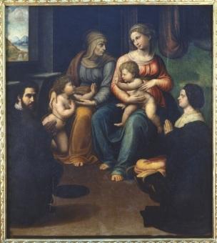 1523-25 Innocenzo Francucci , madonna col bambino, ss. elisabetta, giovannino e i committenti, da s. caterina del corpus dominiPinacoteca Nazionale (Bologna) inverse