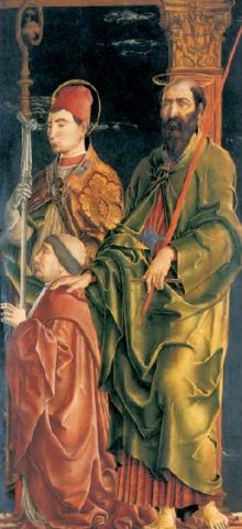 1470-74 Cosme Turra Polittico Roverella Santi Maurelio e Paolo con Niccolo Roverella