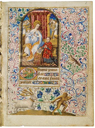 2-1 Avec la Madonne : en vue de profil 1455 Miniaturiste parisien Heures de Simon de Varye, La Haye Koninklijke Bibliotheek, Ms. 74 G 37, fol. 1r.