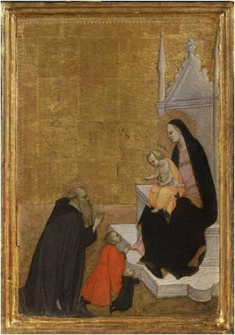 1415-86 ventura-di-moro-enthroned-madonna-with-child,-saint-anthony-abbott-and-two-praying-donors coll priv