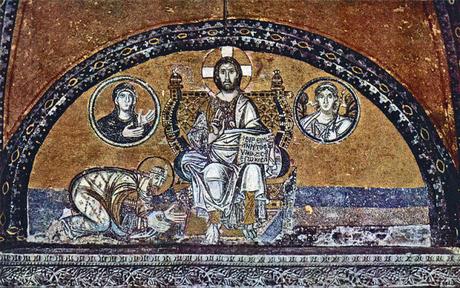Byzantinischer_Mosaizist_des_9._Jahrhunderts Christus Pantokrator und Kaiser Leon VI Sainte Sophie