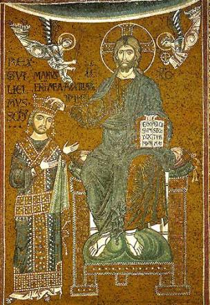1180 ca Cristo incorona re Guglielmo II, mosaico del Duomo di Monreale Arc triomphal G