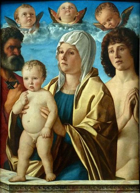 1487 BELLINI Giovanni, - La Vierge et l'Enfant entre Saint Pierre et Saint Sebastien (Louvre)
